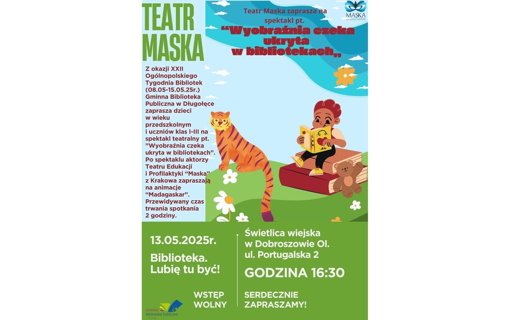 Plakat zapraszający na spotlkanie z Teatrem maska