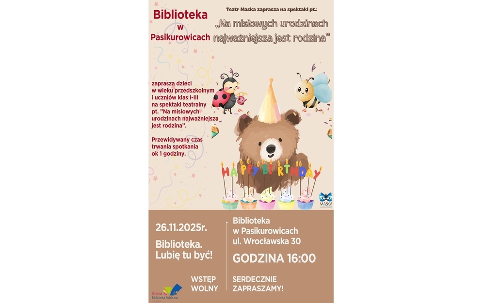 plakat miś na urodzinach