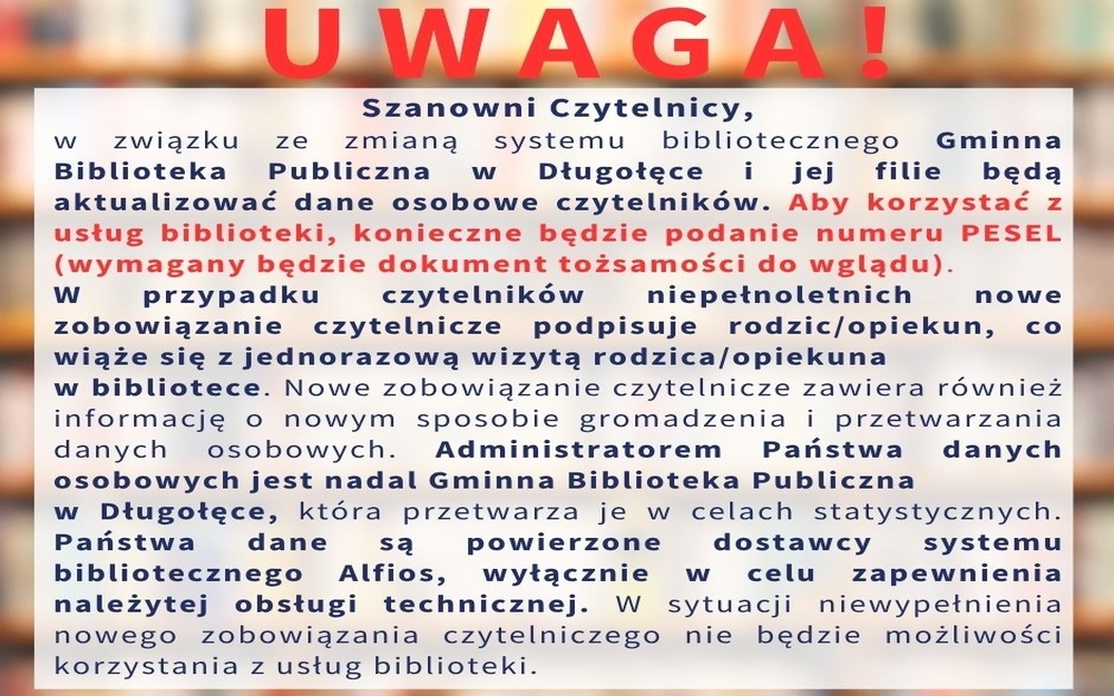Uwaga, aktualizujemy dane osobowe czytelników