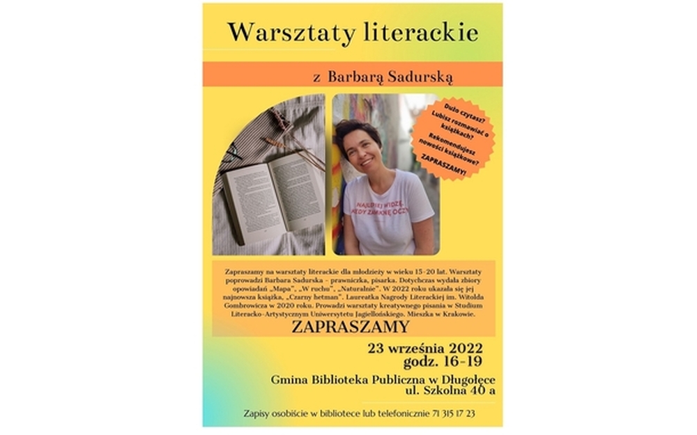 plakat zapraszający na spotkanie z Barbarą Sadurską 