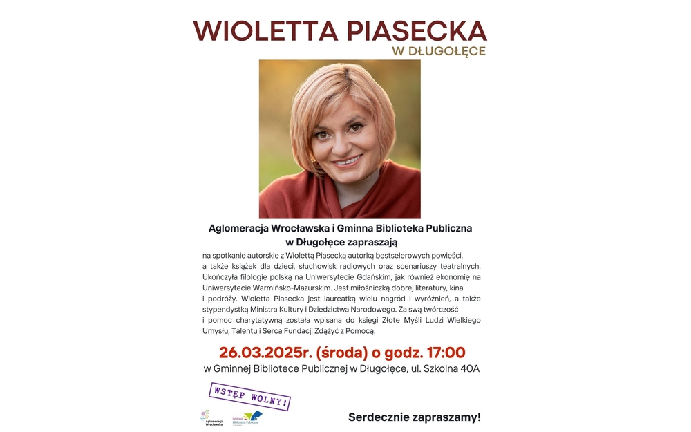 plakat informujący o spotkaniu z wiolettą piasecką