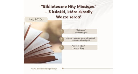 plakat przedstawiający najczęściej wybierane książki w miesiącu lutym 2025