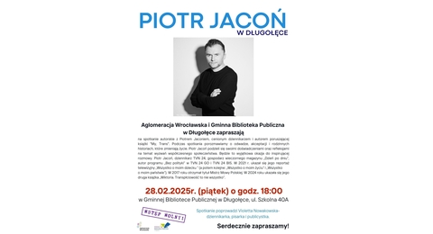 plakat zapraszający na spotkanie autorskie z piotrem jaconiem