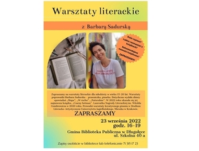 plakat zapraszający na spotkanie z Barbarą Sadurską 